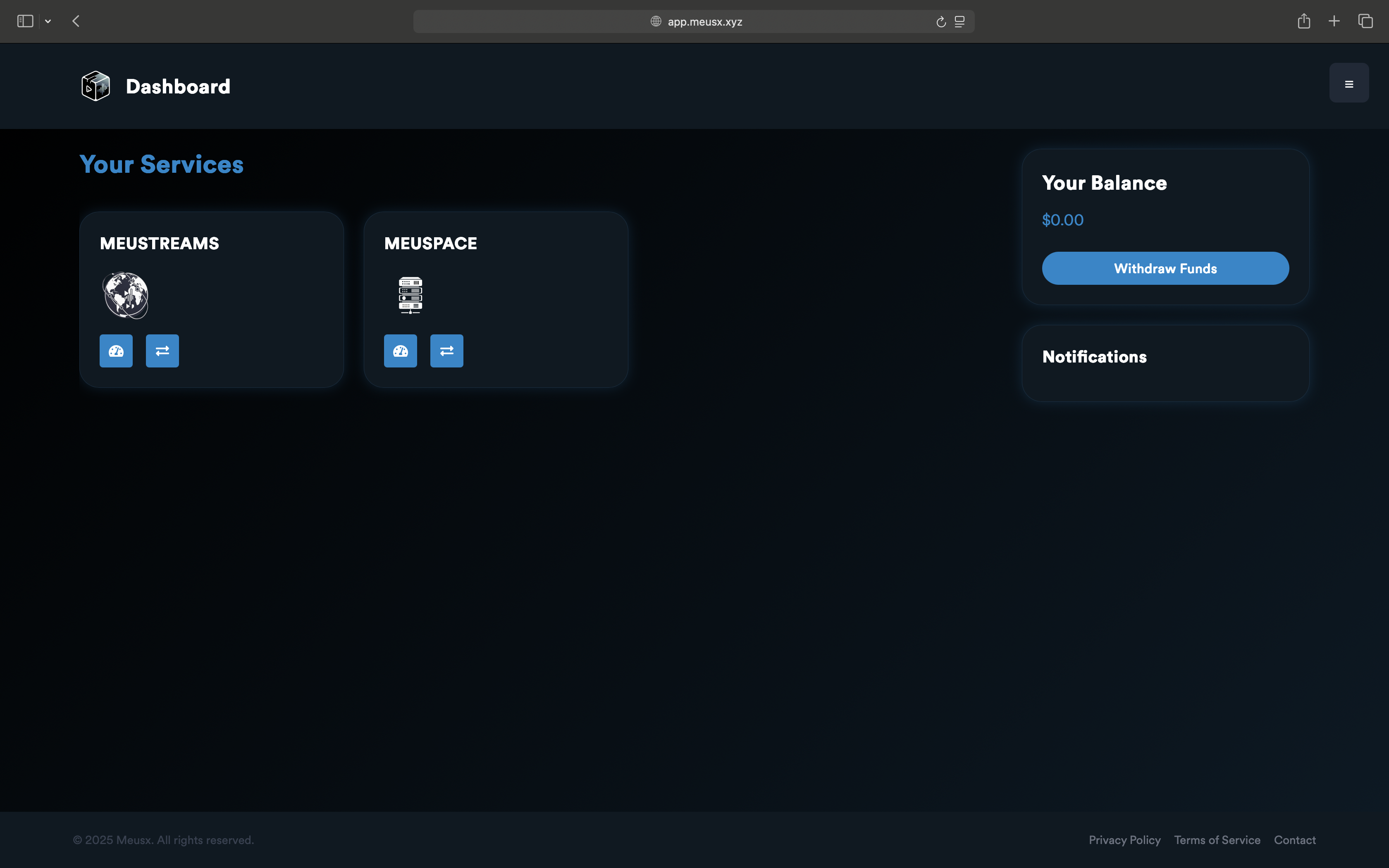 MeusX Dashboard Screenshot